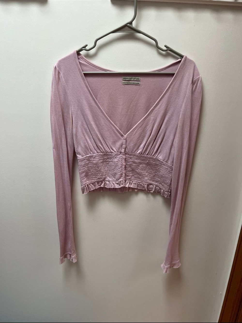 Urban Outfitters Pink Smocked Long Sleeve Crop Top Size M